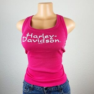 Vintage Y2K Hot Pink Harley Davidson Spell out Baby Tee Tank Top